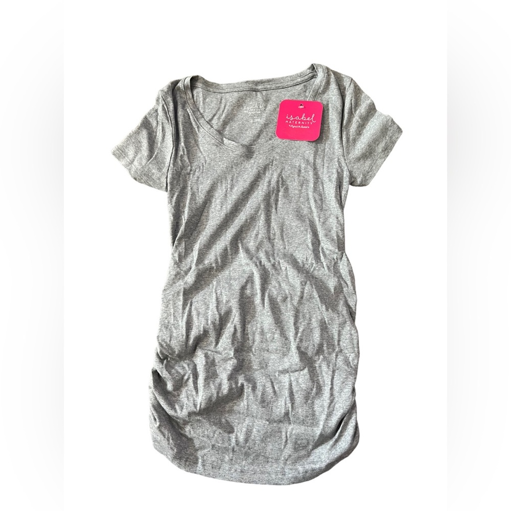 Isabel Maternity T-Shirt Size XS Shirred V-Neck Stretch Ingrid & Isabel Gray